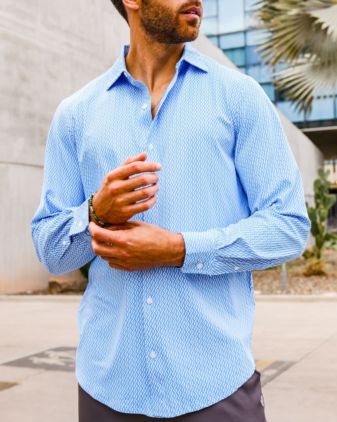 Pique Stretch Button Up Long Sleeves