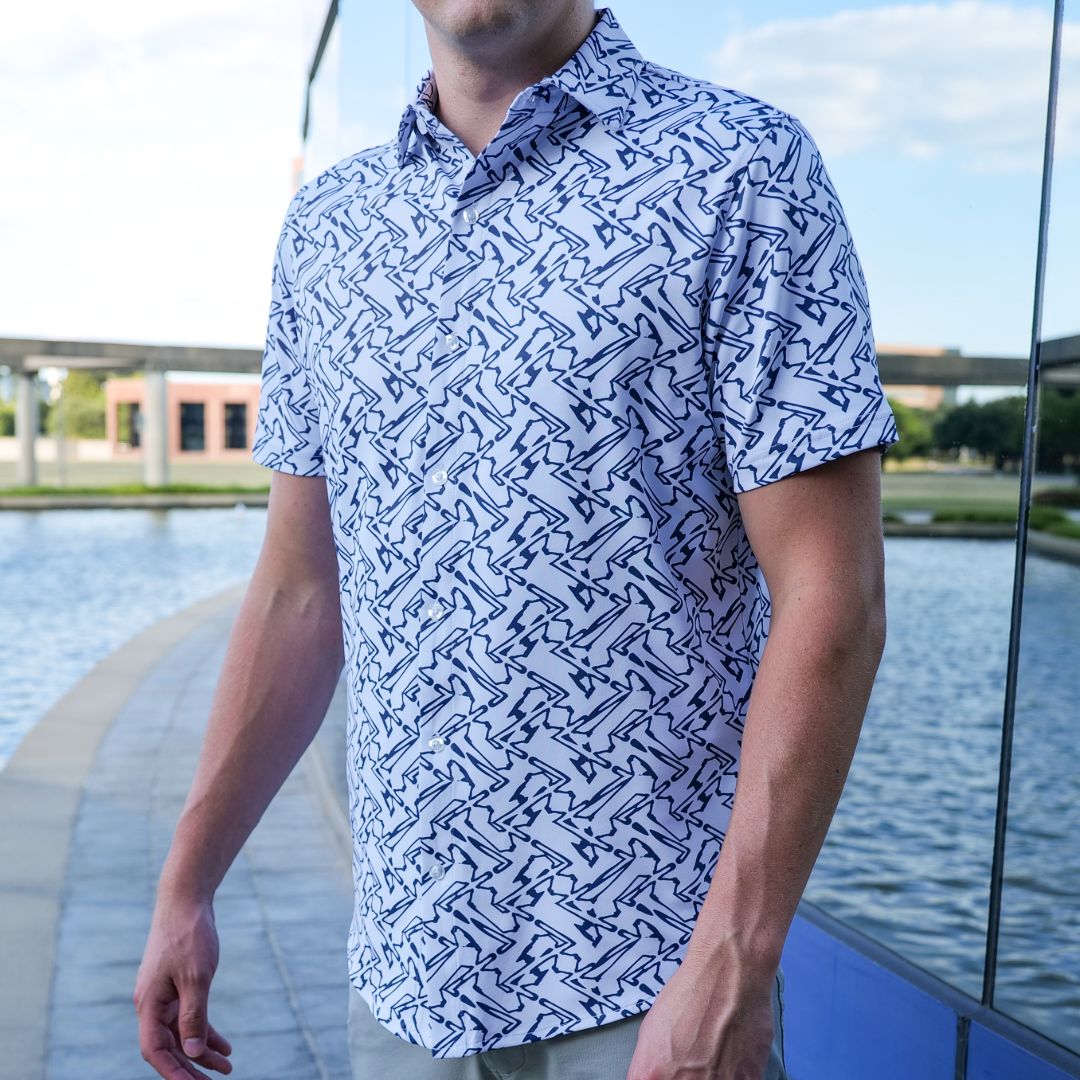 Pique Stretch Button Up Short Sleeves