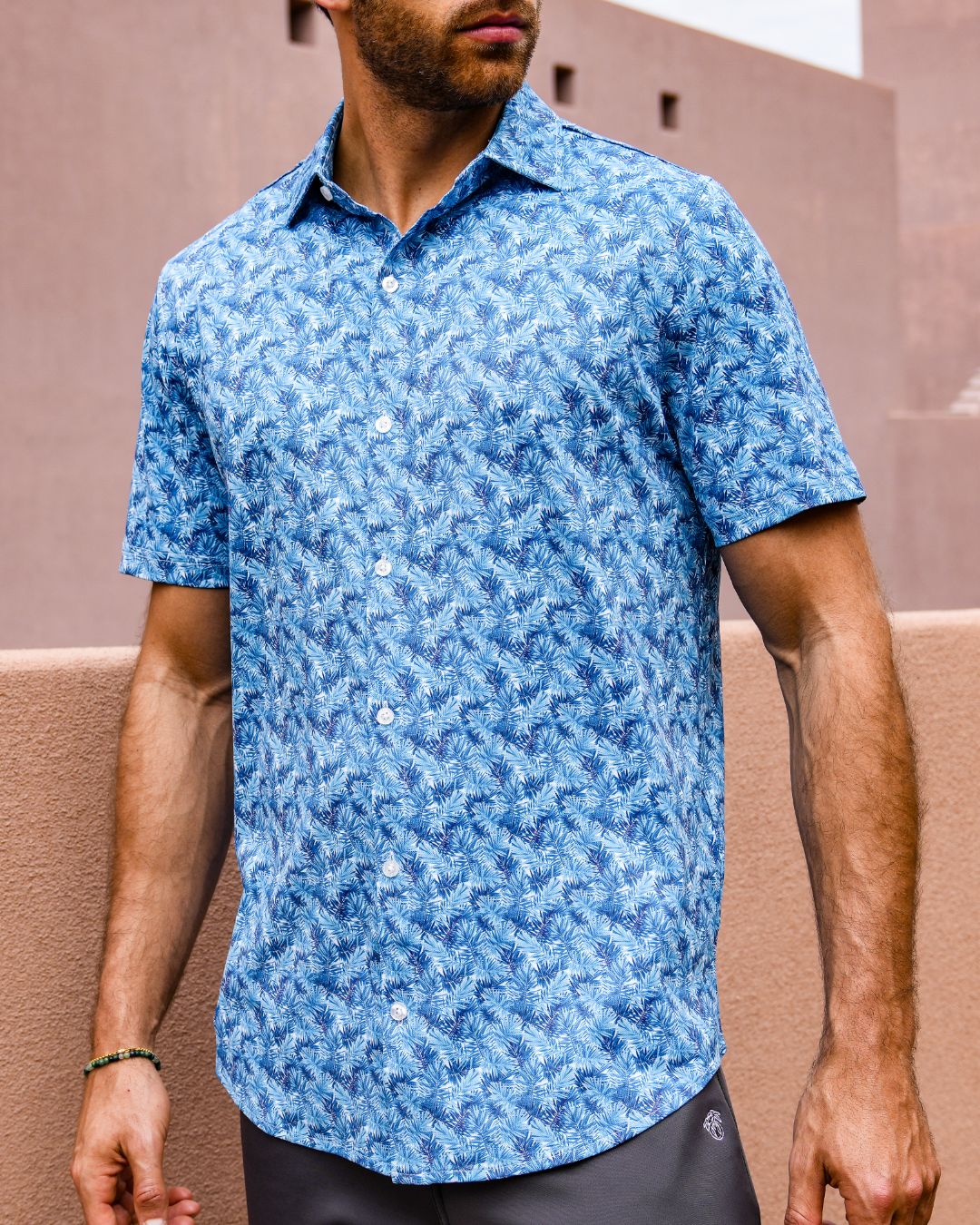 Pique Stretch Button Up Short Sleeves