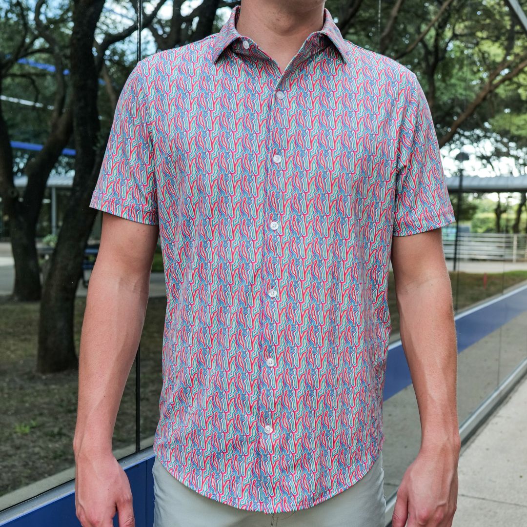 Pique Stretch Button Up Short Sleeves