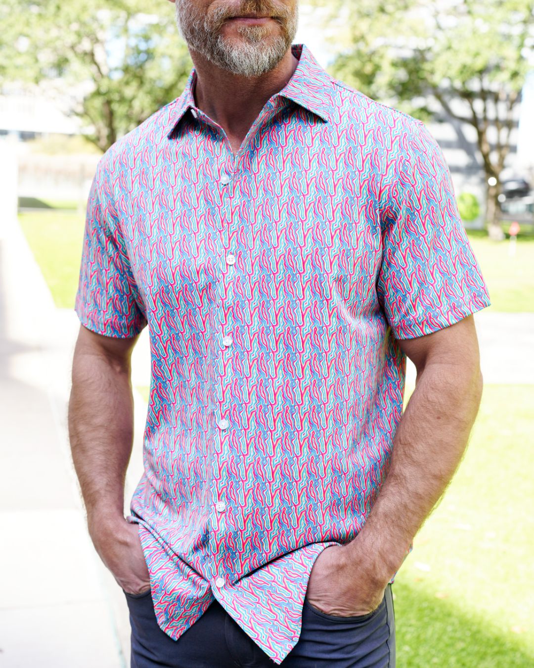 Pique Stretch Button Up Short Sleeves
