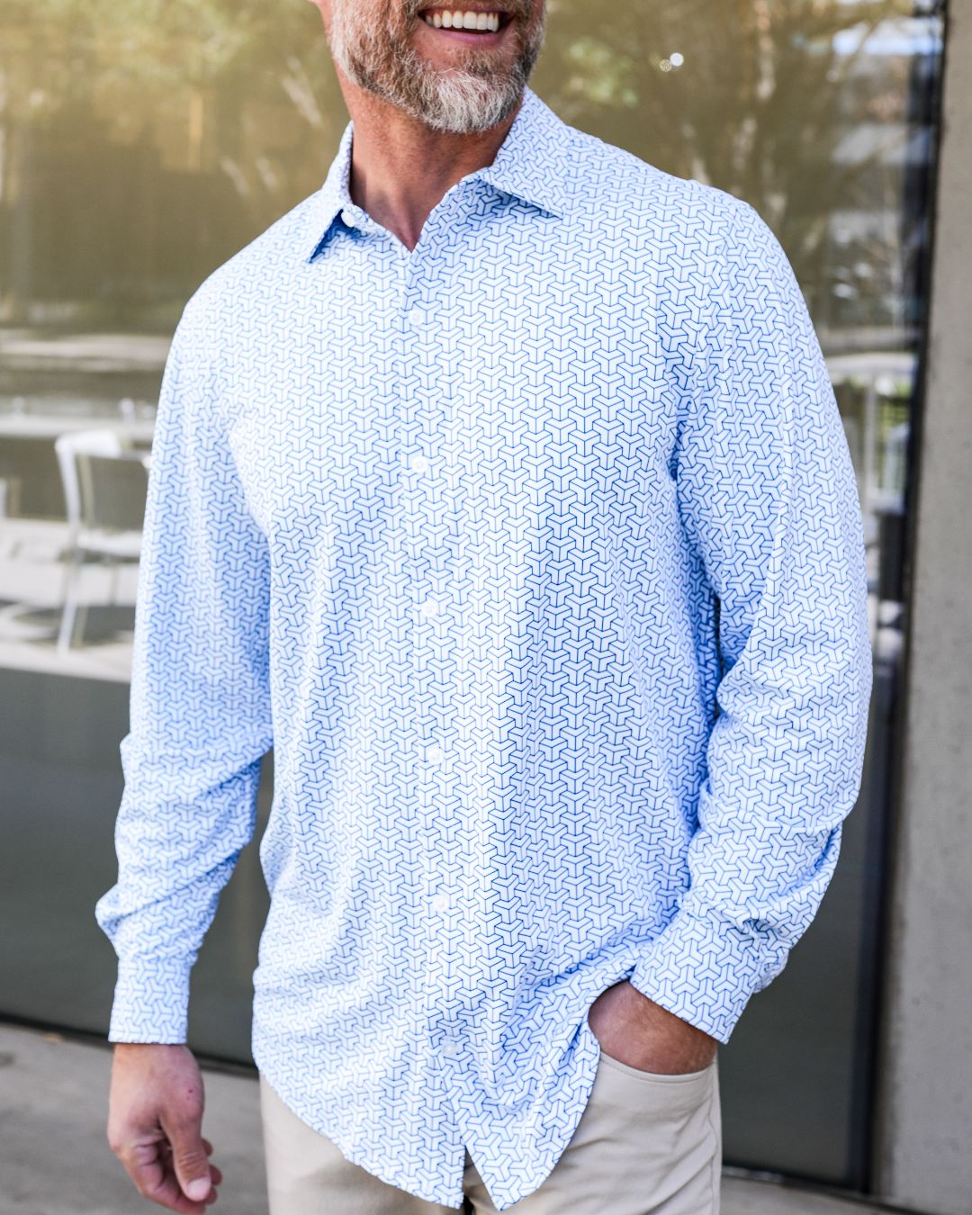 Pique Stretch Button Up Long Sleeves