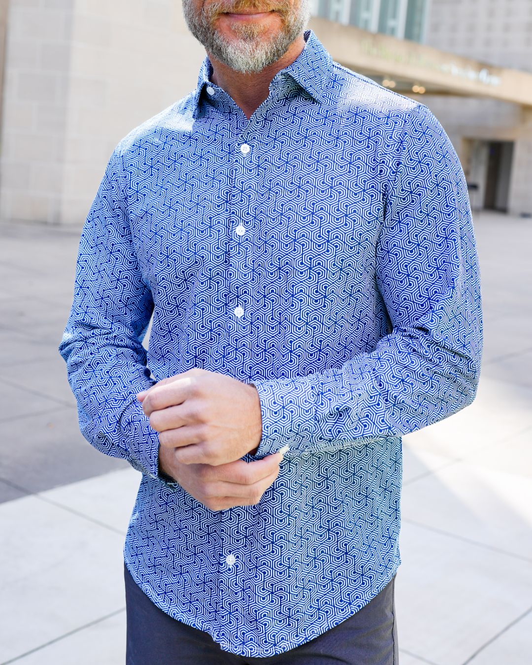 Pique Stretch Button Up Long Sleeves