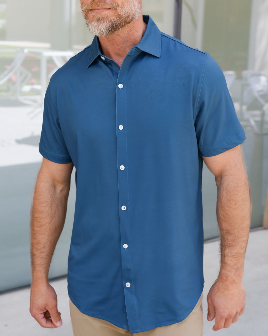 Pique Stretch Button Up Short Sleeves