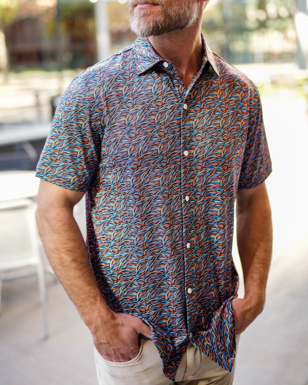 Pique Stretch Button Up Short Sleeves