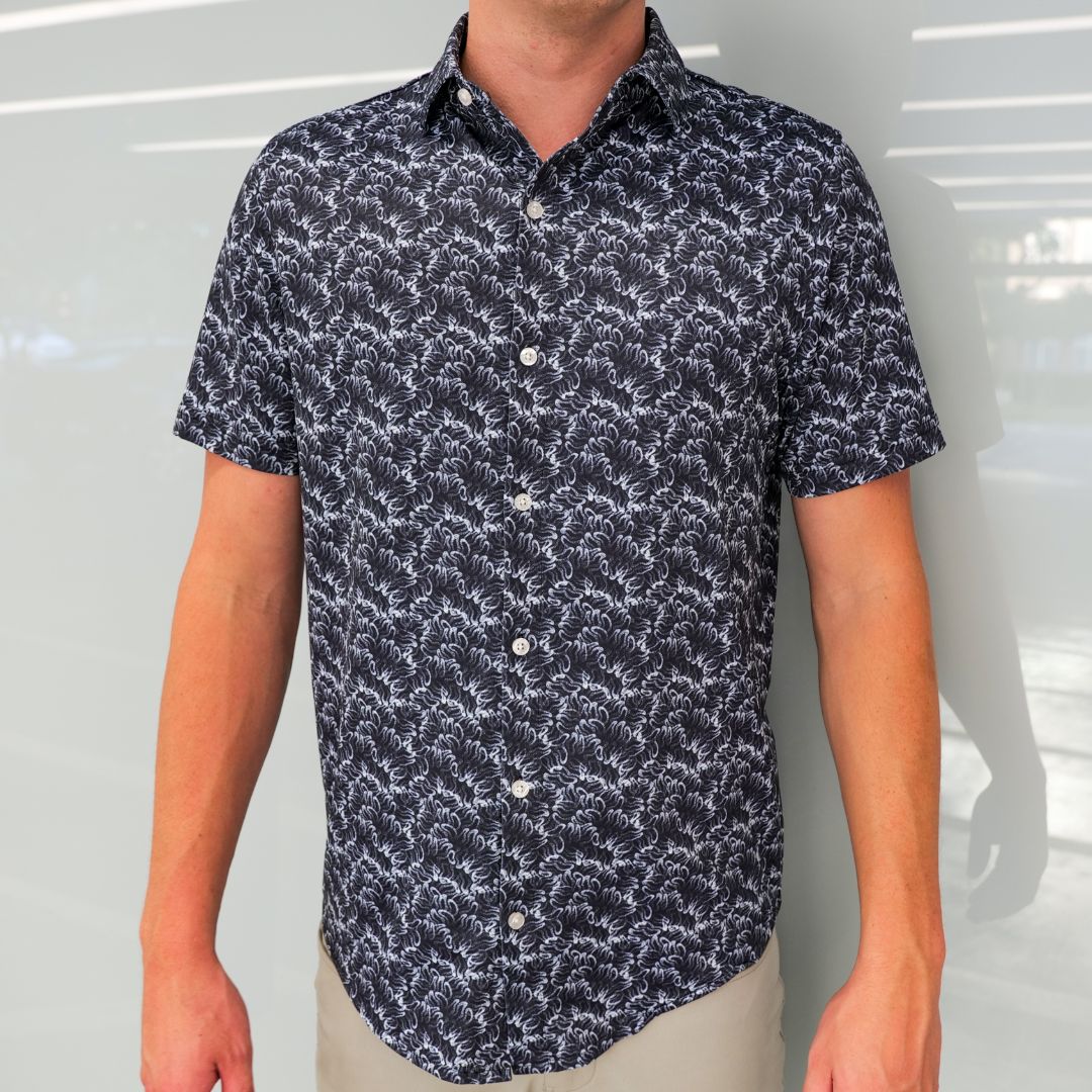 Pique Stretch Button Up Short Sleeves