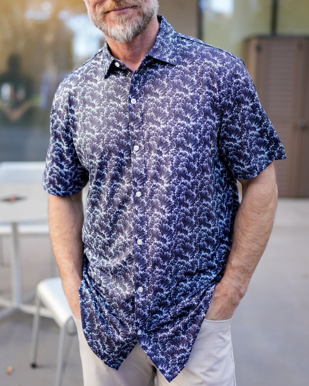 Pique Stretch Button Up Short Sleeves