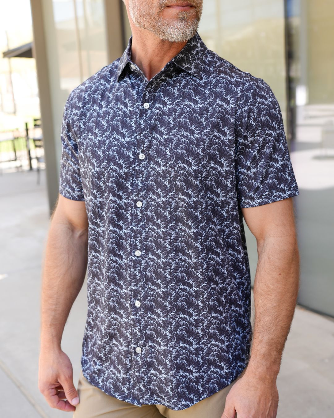 Pique Stretch Button Up Short Sleeves