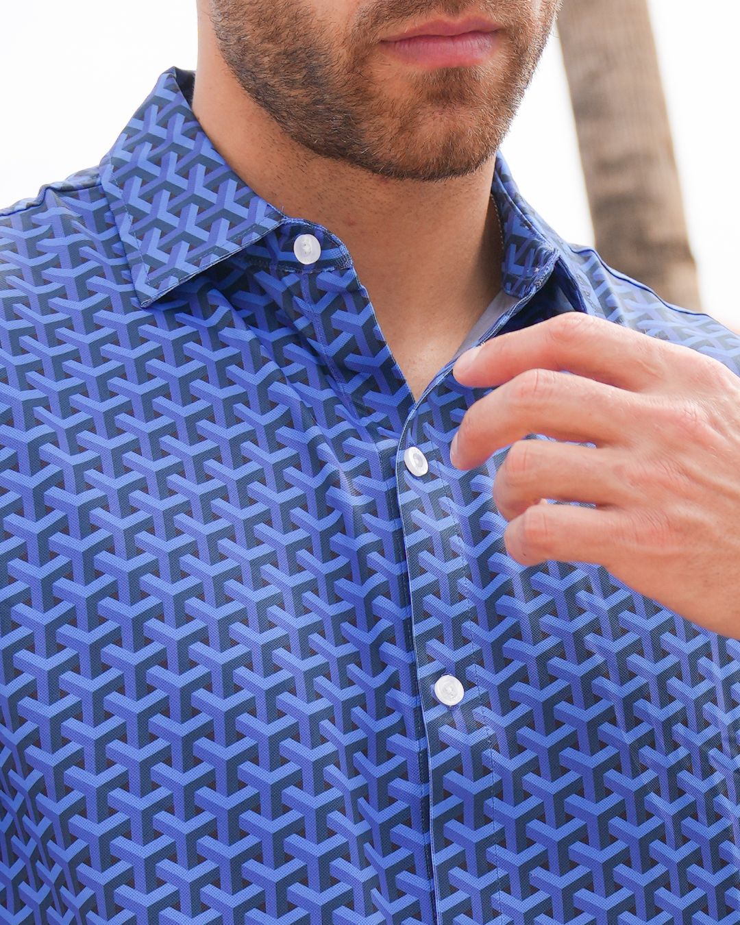 Pique Stretch Button Up Short Sleeves