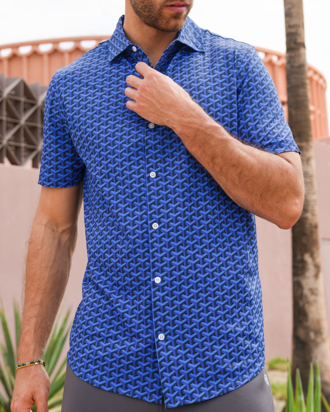 Pique Stretch Button Up Short Sleeves