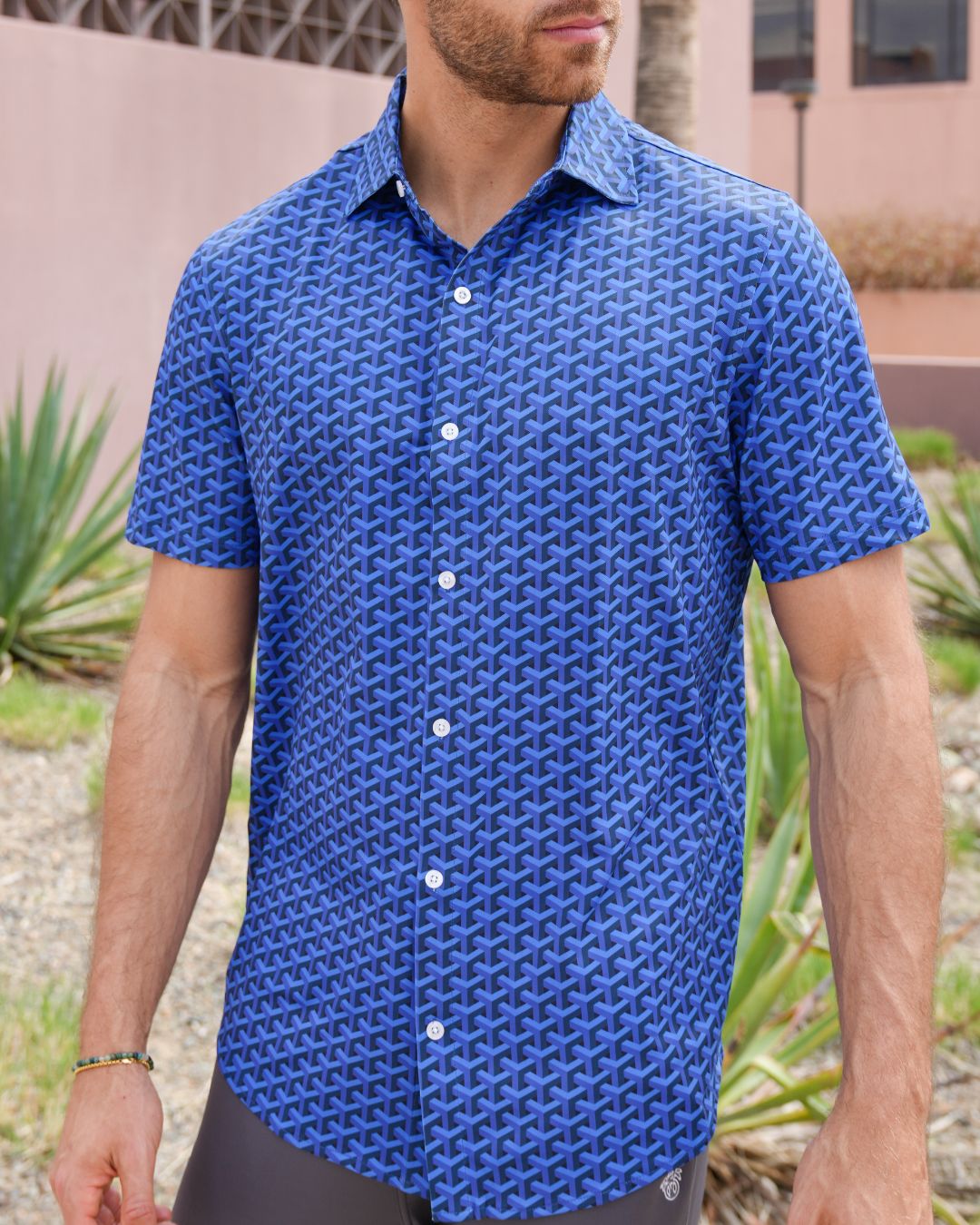 Pique Stretch Button Up Short Sleeves
