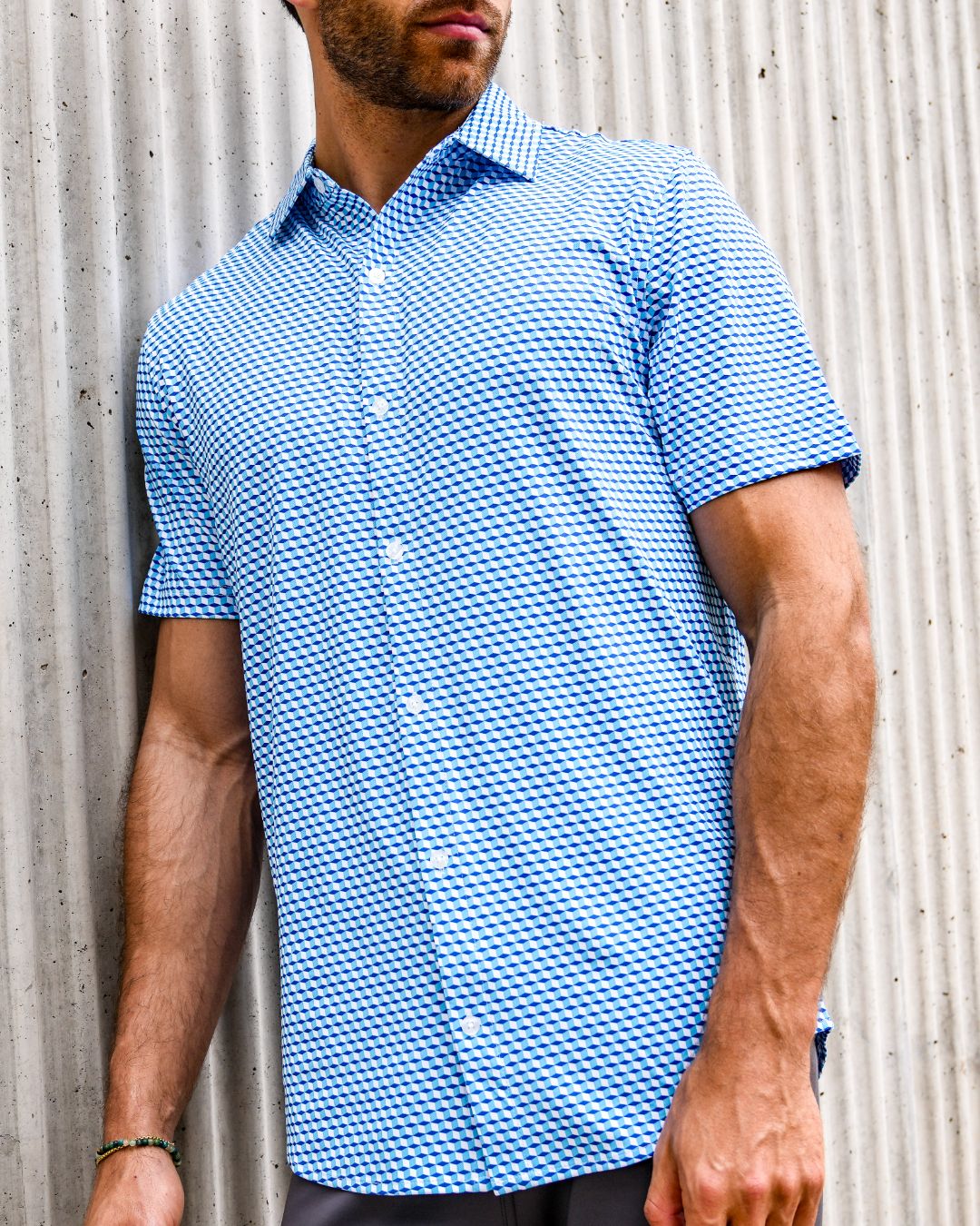 Pique Stretch Button Up Short Sleeves