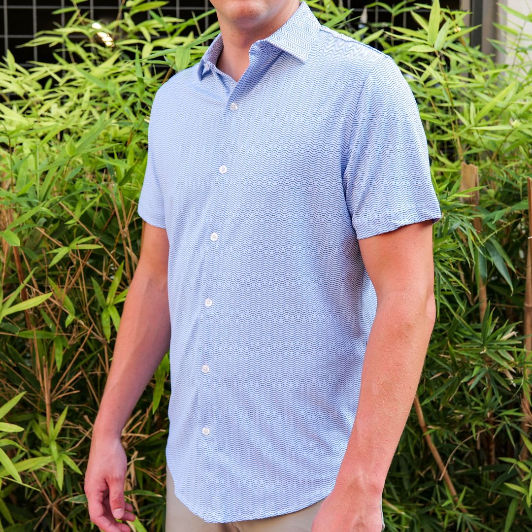 Pique Stretch Button Up Short Sleeves