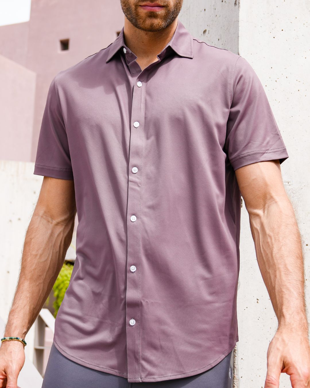 Pique Stretch Button Up Short Sleeves