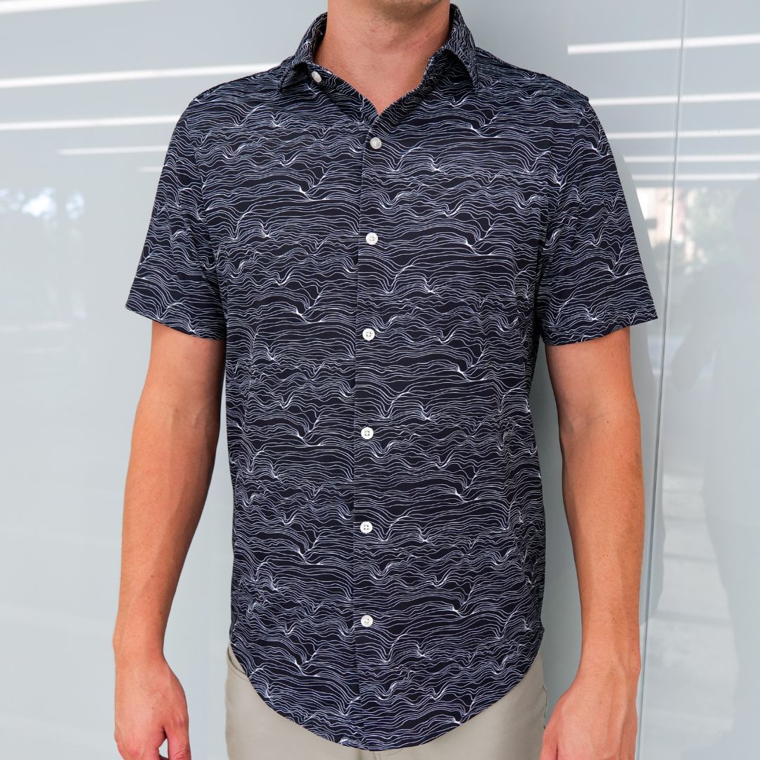 Pique Stretch Button Up Short Sleeves